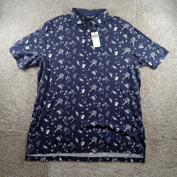 Polo Ralph Lauren Golf‎ Shirt Mens XL Navy Multi Sports Print Geometric Polo